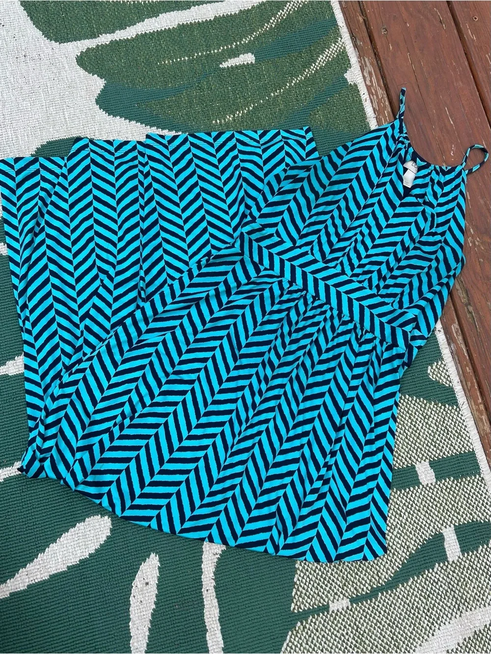 LOFT Petite Teal and Navy Chevron Maxi Dress